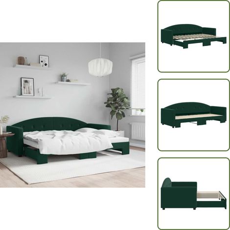 Tagesbett Ausziehbar Dunkelgrün 80x200 cm Samt - Sofa - Schlafcouch - Gästebett - Boxspringbett - Bettkasten (1/5)