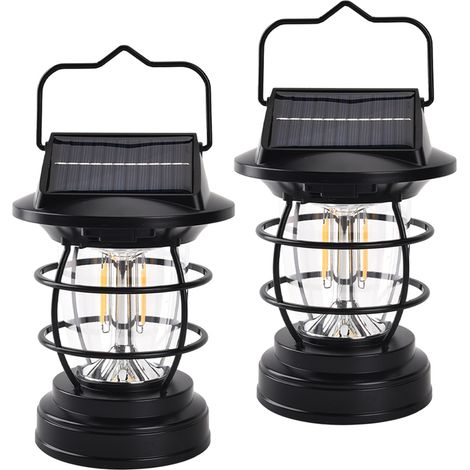 Lot de 2 Lanternes Solaires Vintage Rechargeables, Éclairage LED à Détection de Mouvement, Étanches pour Camping et Jardin (1/4)