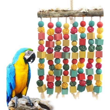 Jouets à mâcher pour perruches – Accessoire de cage multicolore, jouet pour oiseaux avec matériaux naturels, jeu de perroquet avec assortiment varié, divertissement pour animaux de compagnie (1/5)
