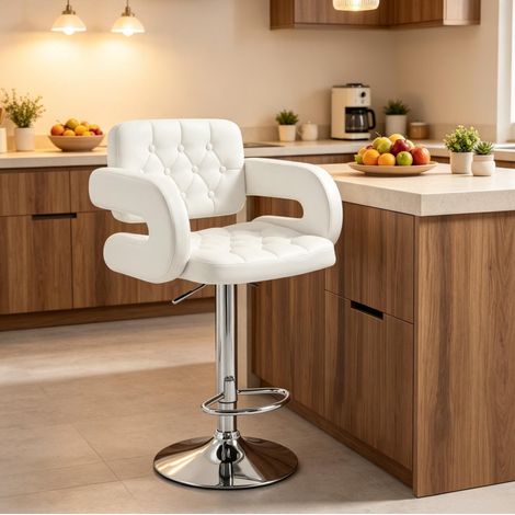 Tabouret de bar réglable avec dossier, accoudoirs et repose-pieds, blanc DESVIAE (1/5)
