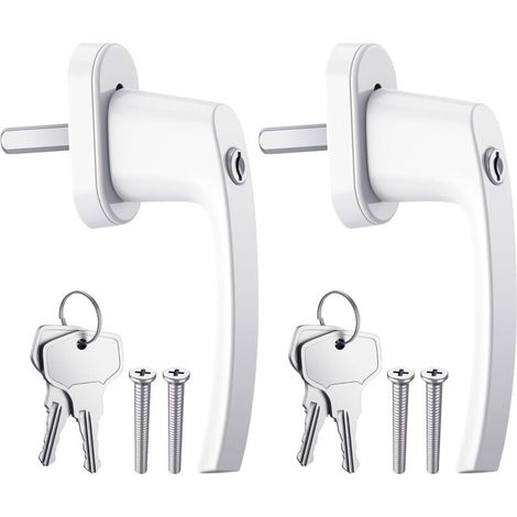 Lntyq 2PCS Poignées de Fenêtre Verrouillable à Clé en Aluminium Blanc Poignée de Porte de Balcon Windows avec 4PCS Vis et 4 PCS Clés Convient à Toutes Les Fenêtres et Portes de Balcon Courantes