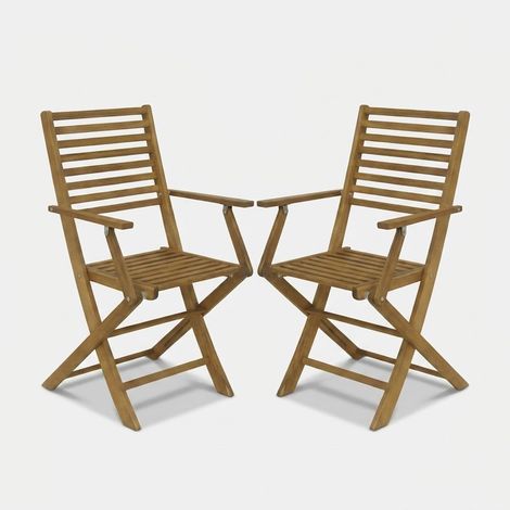 Juego de 2 sillas plegables de exterior en acacia con reposabrazos