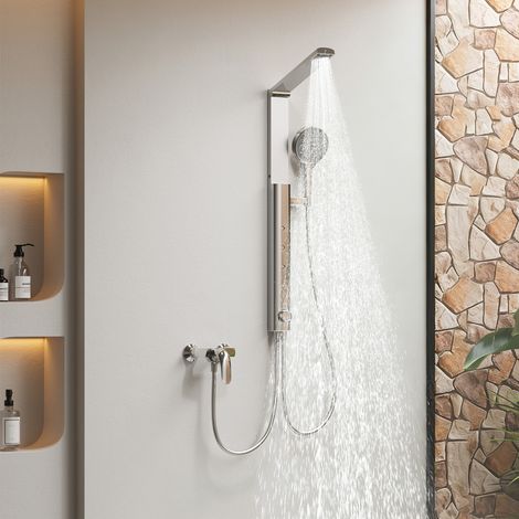 HOROW Regendusche Set Chrom, Duschset Duschsystem mit 4 Massage-Modi, Klappbares Duschset, Höhenverstellbar, ohne Armatur, passt auch für Badewannen
