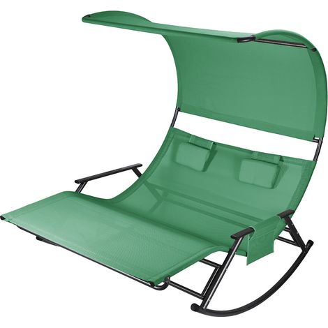Wolketon Lettino a Dondolo per 2 Persone Verde con Tettuccio, Sdraio da Giardino Doppia 250kg, Impermeabile con Portaoggetti
