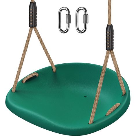 Balancoire Extérieur, Siège Balançoire Arbre Interieur Plastique Dur Large Balancoire avec Réglable Corde 150-200cm et Mousqueton pour Bébé/Enfant/Adulte/Adolescent, Vert Concaved/272kg (1/5)