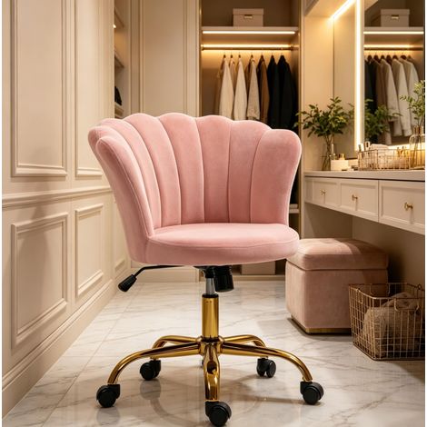Fauteuil de coiffure en velours rose, hauteur réglable 48-58 cm, à roulettes HAVRYA (1/5)