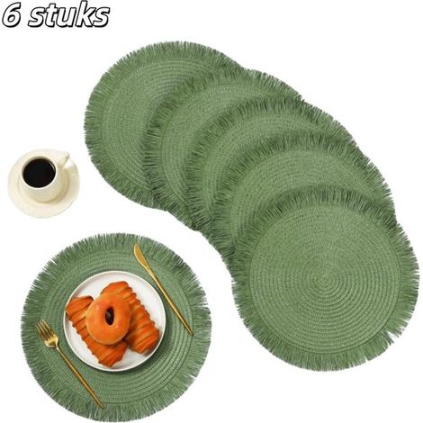 pièces - Sets de table - Sets de table ronds - Dessous-de-plat ronds - Sets de table en papier tressé - Résistant à la chaleur - Convient pour les mariages, les fêtes, les dîners de Thanksgiving et pl (1/5)