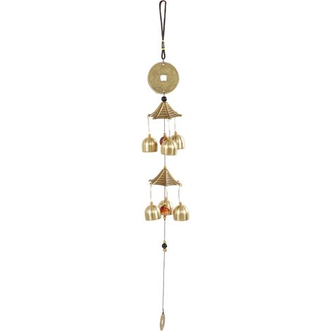 Carillon à vent en bronze rétro style chinois, porte-bonheur santé bonheur Feng Shui, décoration intérieure, cloche métallique artisanale, amulette de chance pour maison. (1/5)