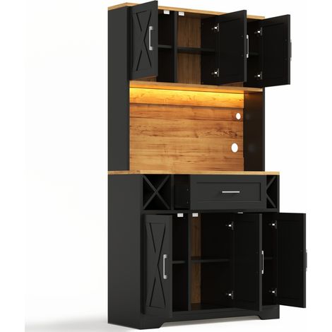 Meuble haut de cuisine en MDF avec éclairage LED, porte-bouteilles et vitrine, pour salon et salle à manger (1/5)