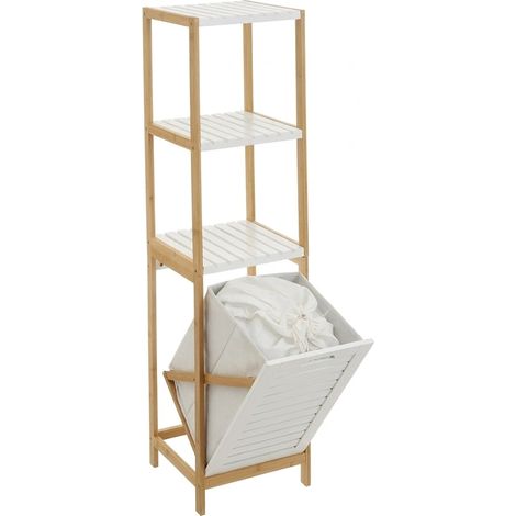 Scaffale da Bagno Salvaspazio con 2 Ripiani e 1 Cesto Portabiancheria, Mobile Organizzatore (Grigio/Bianco) Bianco