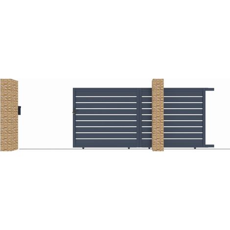 Portail coulissant aluminium anthracite 300x140cm – Lames de 1.2mm – Peinture thermolaquée – 100% recyclable – Avec serrure et clés – X-Metal (1/5)