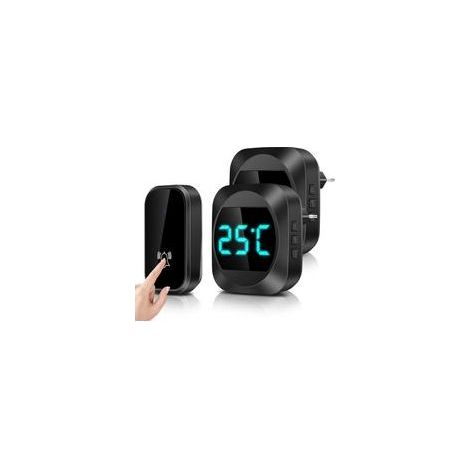 Sonnette sans fil avec affichage température LED – 2 récepteurs étanches – Portée 150m – 38 mélodies – Auto-alimentée sans batterie (1/5)