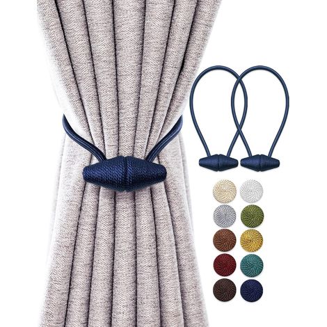 Embrasses de Rideau Magnétiques avec Aimant Plus Grand de Mise à Niveau, Paquet de 2 Retenues de Draperie de 48 cm pour Rideau Intérieur et Extérieur - Bleu Marine (1/5)