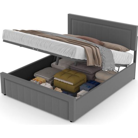 Modernes Bett mit Aufbewahrungsbox 160x200cm aus grauem Samt NASHVILLE