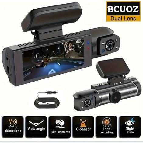 Caméra Dashcam Double 1080P – Vision Nocturne IR, Écran IPS 8cm. Enregistrement Boucle. Modèle (Sans Carte SD). (1/5)