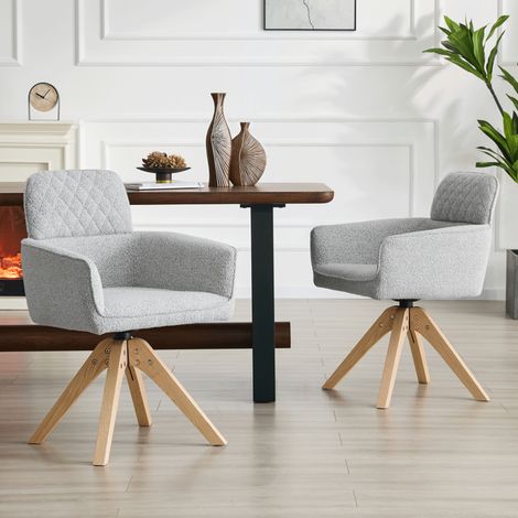 Chaise de salle à manger pivotante 360°, lot de 2, grise, pieds en bois HAVRYA (1/5)