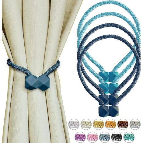 4er-Set magnetische Raffhalter für Gardinen – Raffhalter mit Drapierung – Moderne Magnetclips – Handgestrickt – Für Büro, Wohnbereich und Wohnzimmer – Blau