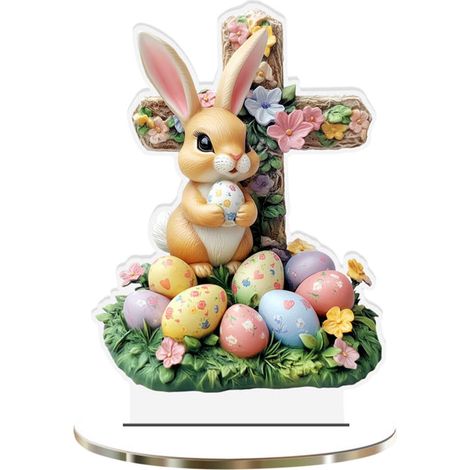 Oeuf De Pâques Acrylique - Lapin Creusé - Décoration De Bureau Et Intérieur - Pour Fête De Printemps Et Célébration Pascale - Lot De 1 (1/5)