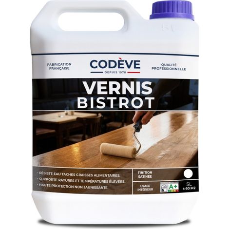 Codève Bois – Vernis pour meuble 5 L – Haute résistance aux chocs et rayures – Application facile sur bois brut – Résistant aux UV