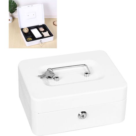 Coffre-fort Portable Métal 200x160x90mm Blanc avec 2 Clés Fireproof Antidérobage Multifonction Sécurité Documents Bijoux (970g) (1/5)