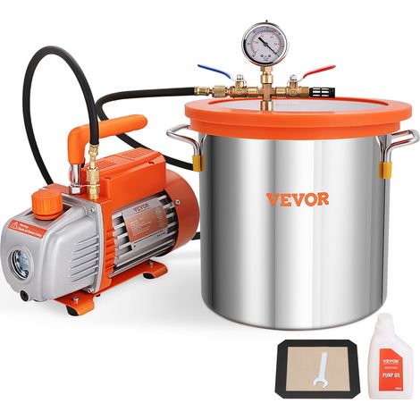 VEVOR Kit de Cámara de Vacío de 19 L y Bomba de 100 L/min Kit de Cámara de Desgasificación al Vacío con Tapa de Vidrio Templado Bomba de Vacío de Una Etapa con Botella de Aceite de 250 ml