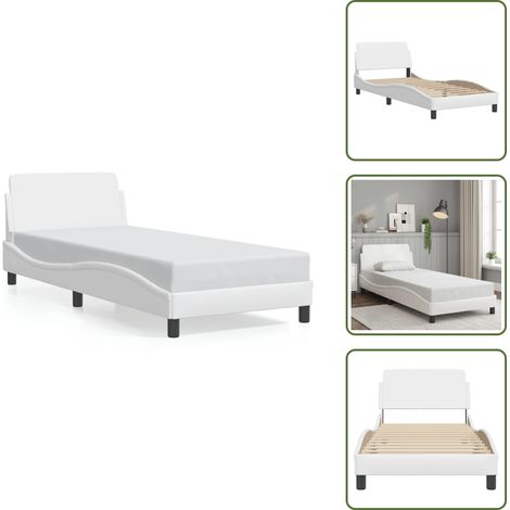 Cadre de lit sans matelas blanc 90x190 cm similicuir - Cadre De Lit - Lit Double - Lit Blanc - Literie - Meubles De Chambre (1/5)