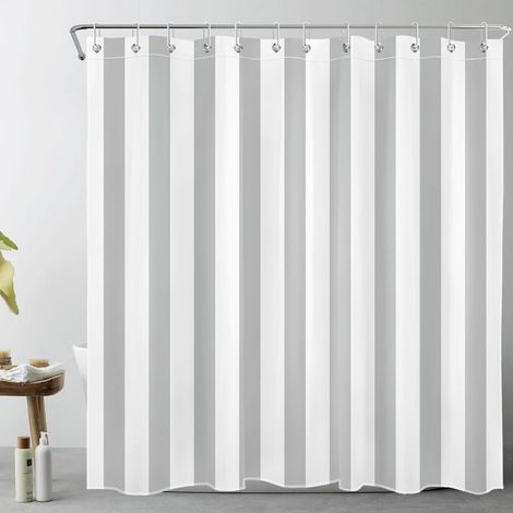 Rideau Douche Gris Blanc Rayé,Rideau de Douche Anti Moisissure,180x200cm Rideau Douche Tissus Lavable Imperméable,Deco Salle de Bain avec 12pcs Anneau,Rideaux de Douche Abstrait Rayures Grises (1/5)