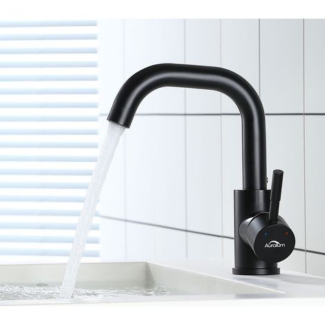 Black Basin Faucet with Detachable Bubbler, 360° Rotation, Brass Bathroom Mixer Tap, Cold and Hot Water Taps for Washbasin