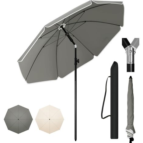 Parasol de Jardin Extérieur, Parasol Plage,  φ 155 cm Gris Foncé