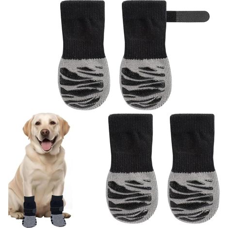 Chaussettes Antidérapantes pour Chien, Protection Coussinet Chien, Chaussure Chien, Réglables Chaussettes Chien avec Adhérence, Pour Chiens moyens (4 Pièces, Noir, M) (1/5)