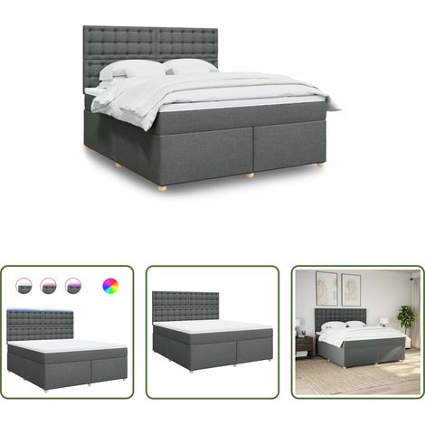 vidaXL LED-Beleuchtung - Boxspringbett mit Matratze Dunkelgrau 180x200 cm Stoff (1/5)