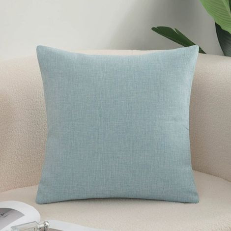Lot de 2 housses de coussin pour canapé, housses douillettes en coton et lin pour canapé, canapé-lit, salon, maison, housses de coussin unies (50 x 50 cm) - Bleu clair (1/5)