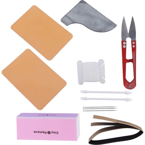 DIY-Lederanzug-Halbfertigprodukte, einfaches Materialtaschen-Set mit Werkzeugen zur Herstellung von Kartenetuis und Geldbörsen (Khaki Fog Wax Black) (1/5)