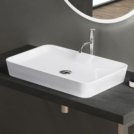 Doporro – Vasque à poser blanche 59,5cm – Fonte minérale solid surface – Dimensions 59,5x39,5x9cm – Design moderne pour salle de bains - Colossum815 (1/5)