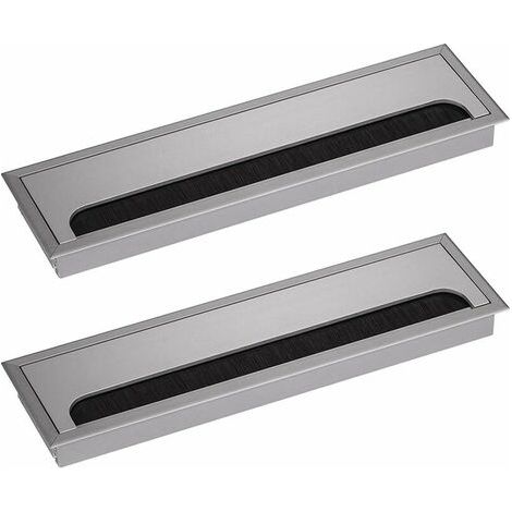 Passe-câble de bureau rectangulaire 80 x 280 mm passe-câble pour table de bureau meubles de maison carré anodisé argent aluminium câble 2 pièces (1/5)