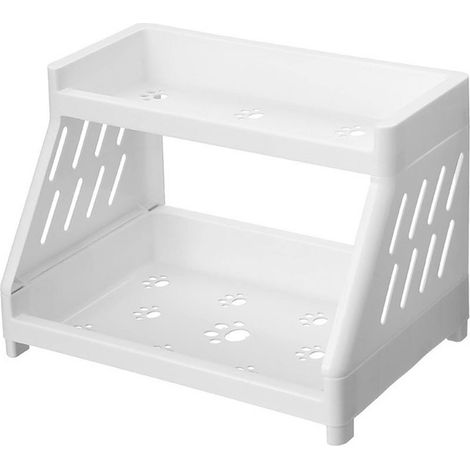 Étagère de Bureau 2 Niveaux avec Pattes de Chat Évidées pour Cuisine et Cosmétiques (1/5)