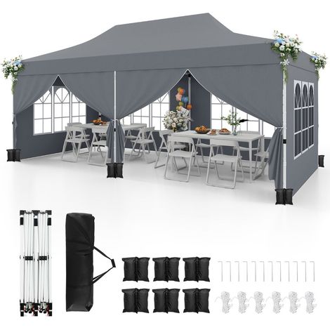 Tonnelle de jardin 3x6m avec 6 parois latérales amovibles installation rapide et protection solaire moderne en tissu oxford gris