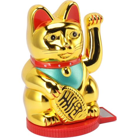 Chaton porte-bonheur solaire avec bras oscillant, base rotative à capteur de lumière, décoration dorée de 12,7 cm pour attirer la richesse (1/5)