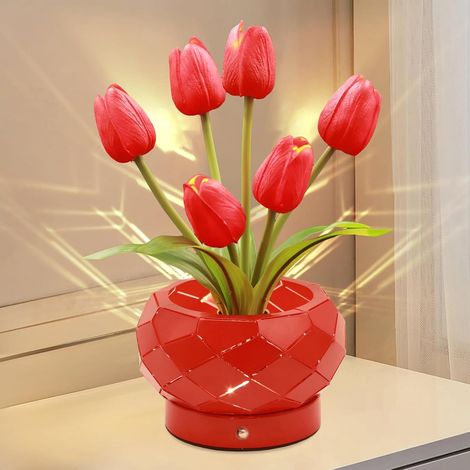 lampe tactile en forme de tulipe, lampe tactile, lumière alimentée par piles, petite veilleuse à intensité variable 3 couleurs (1/5)