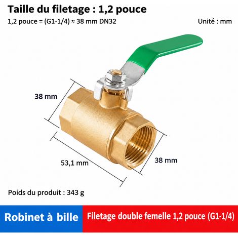 Vanne à boisseau sphérique en laiton renforcé DN32 1.2 pouce double filetage femelle 1.2 1.0 dn32 42 350 g – Livraison gratuite
