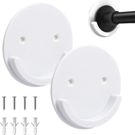 Juego de 2 soportes universales para barra de cortina de ducha con adhesivo, no requiere perforación - Soporte para barra de cortina de ducha con tornillos para baño, dormitorio, balcón (2 piezas, (1/4)