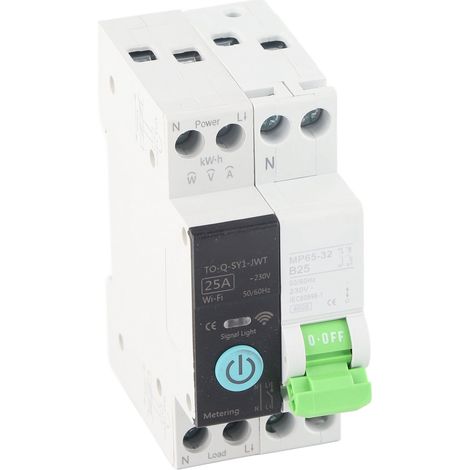Disjoncteur miniature intelligent WiFi TONGOU 1P+N 25A avec compteur 230V, télécommande, pour maison connectée (1/5)