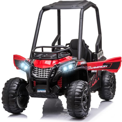 Voiture électrique 12 V pour enfants, vitesse 3-6 km/h, mini quad électrique à double moteur, port USB, lecteur MP3 et télécommande, 118 x 76 x 104 cm, rouge et noir (1/5)
