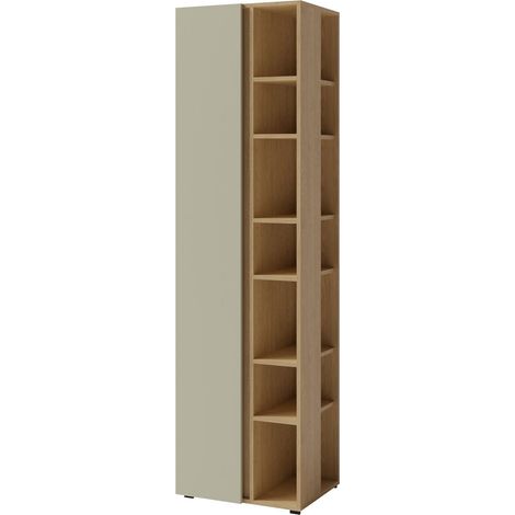 Estantería Fiosono 103, Eucalipto + Roble, Abierto, Con puertas, Aglomerado laminado, Número de puertas: 0, Número de cajones: 0, 195x55x40cm (1/4)