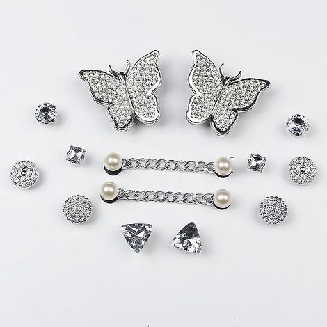 un Ensemble (chaussures Non Incluses) Chaussures De Grotte Accessoires Diy Papillon Eau Or Diamant Chane Amovible Boucle De Chaussure Mode Accesso (1/5)
