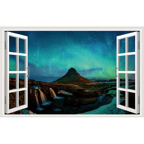 43.5x70cm Simulation Décalque Fenêtre - Aurora Paysage Mural 3D Décalque Paysage Poster Décorations Salon Salle de Bain Chambre Décoration Maison Pays (1/4)