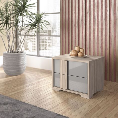 Comodino 2 cassetti grigio o bianco L 60 - Diana Grigio (1/2)