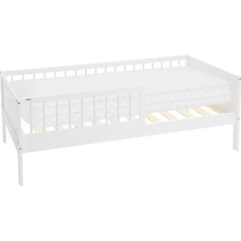 ML-Design Letto con Materasso per Bambini e Bambine 80x160 cm Bianco Lettino Singolo in Legno Massiccio con Rete a Doghe e Protezione Anticaduta Letto per Giovani in Legno di Pino