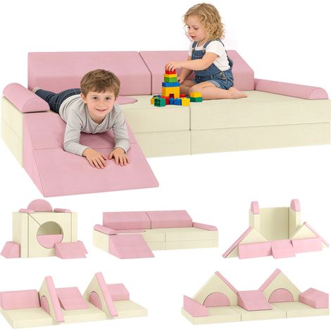 AIYAPLAY Kids Play Sofa, 12 Pieces Foam Modular Convertible Sofa, Pink