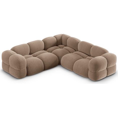 Canapé d'angle 4 places en velours beige foncé (1/5)